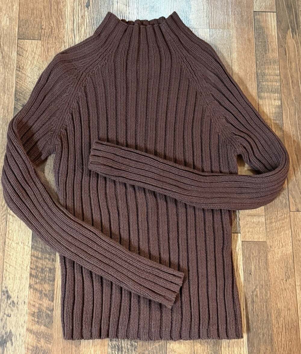 Vintage Herman Geist Brown Ribbed Mock Neck Sweater Women’s M 90s Ramie Cotton